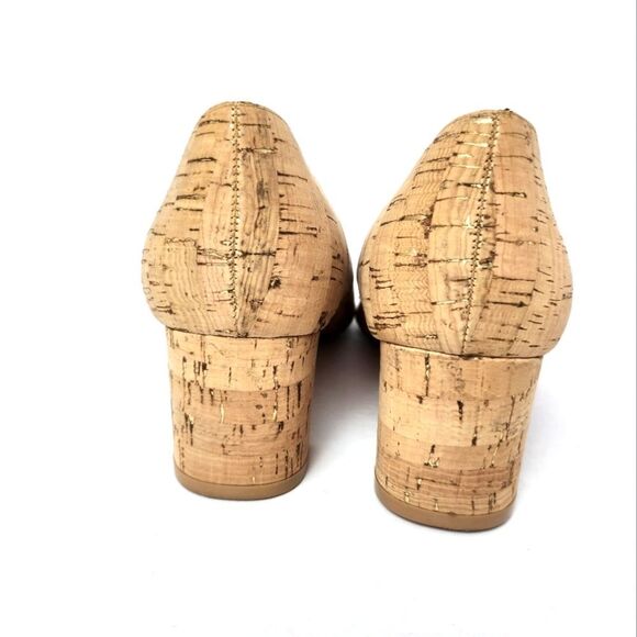 Kate Spade Aerial Block Heels Pointed Toe Cork Gold Flecked Tan Pumps Size 8.5M - Picture 5 of 8